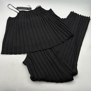 House of Harlow 1960 Black Shimmer Ribbed Flared Pants and Tank Set